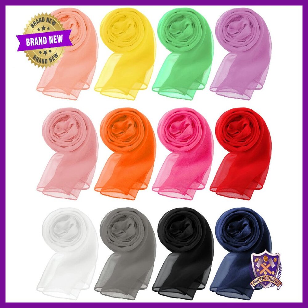 12-Piece Chiffon Scarf Set, Soft Lightweight 20x63 Inches, Versatile Accessory